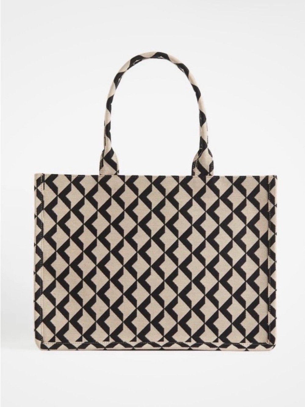 H&M Canvas Geometric Tote Bag - Black and Cream